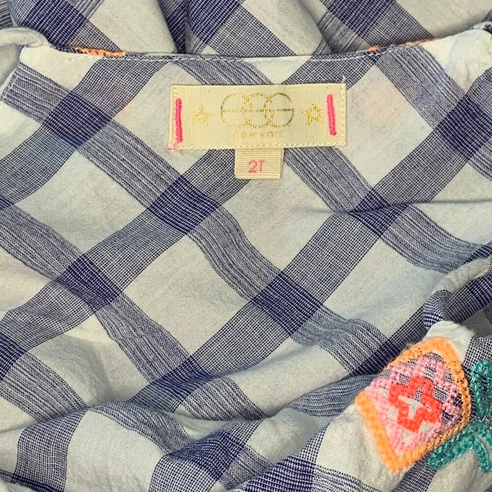 Egg New York Boho Plaid Tassel Dress 2T Embroidered Neon Trim - Picture 4 of 4